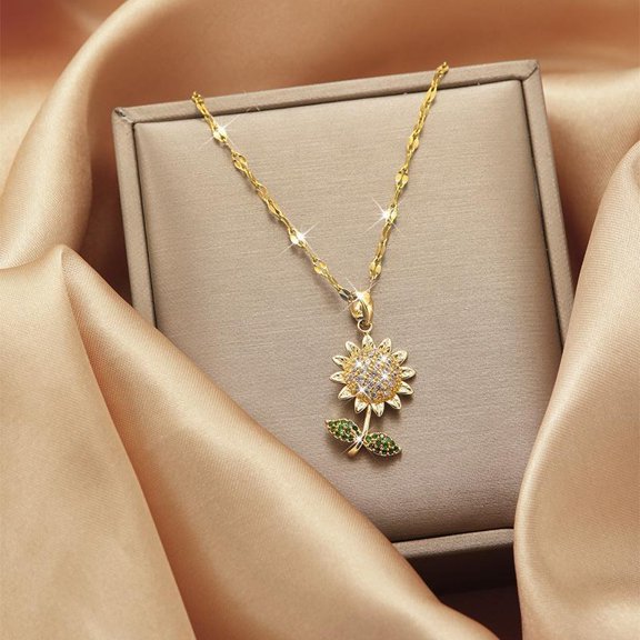 All-match Micro Inlaid Zircon SUNFLOWER Titanium Steel Necklace