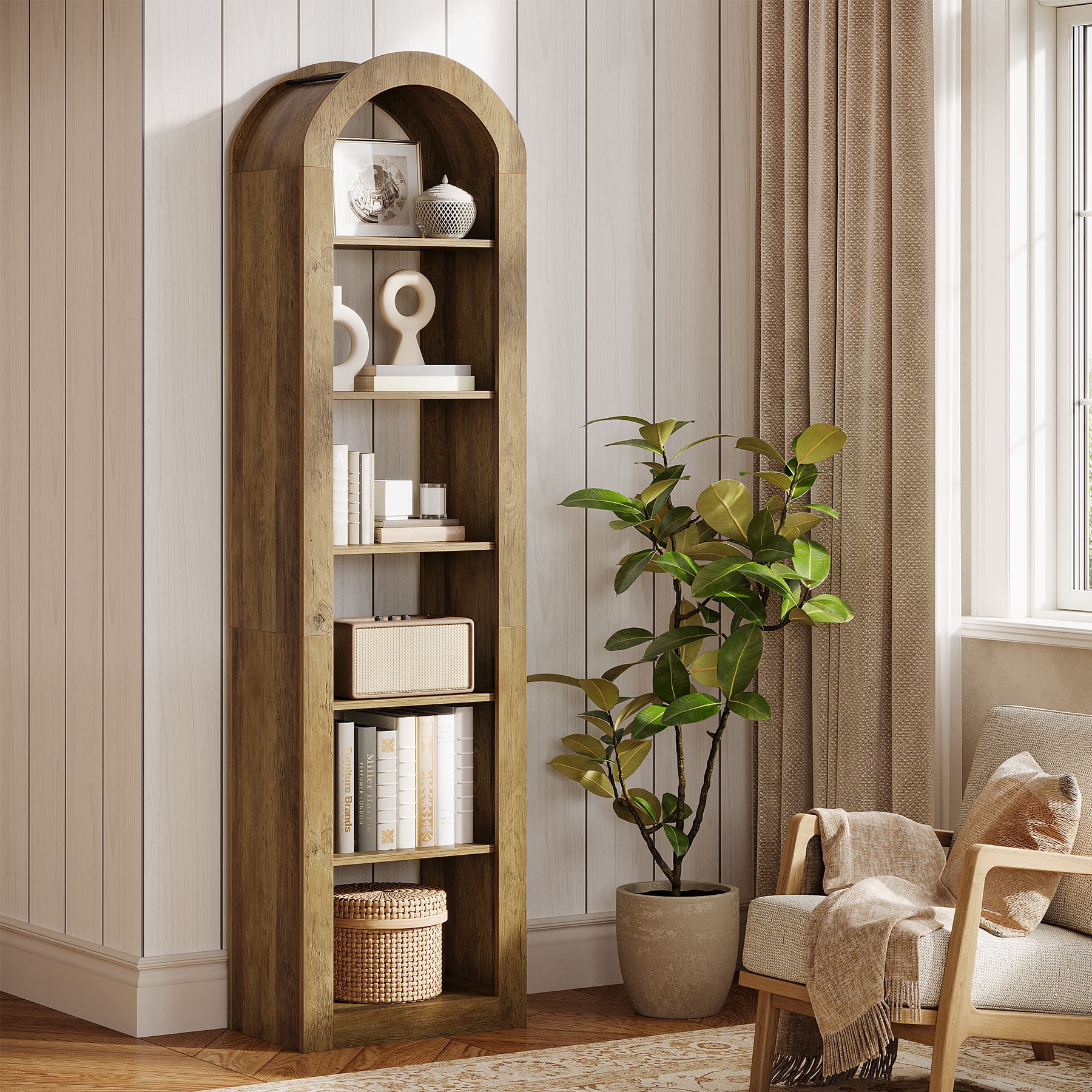 Tribesigns 74.8" Tall Arched Bookshelf, 6-Tier Narrow Open Bookcase, Floor Standing Corner Display Shelves Storage Organizer for Small Space, Home Office, Living Room