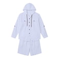 thumbnail image 4 of Casual Spring Outfits for Men 2 Piece Linen Long Sleeve Hoodie Button Down with Pocket and Matching Shorts Set Size 3XL White, 4 of 9