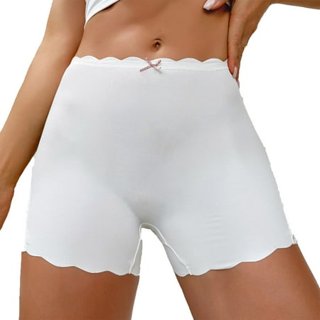 Women s Contrast Lace Scallop Trim Bow Decor Mid Rise Casual Plain Panty White S