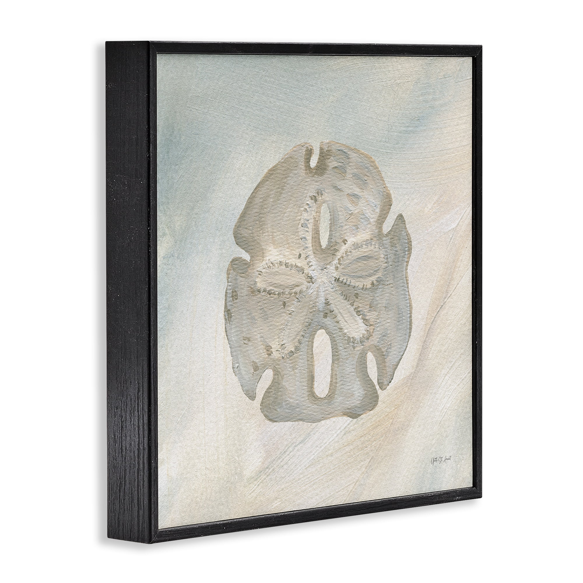 Stupell Industries Sand Dollar over Beige Coastal Painting Black Framed Art Print Wall Art, 17 x 17