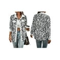 thumbnail image 3 of Women' Corduroy Leopard Jacket Button Down Long Sleeve Blouses Fall Jacket Casual Coat White L, 3 of 6