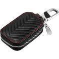 thumbnail image 1 of Funda para llavero inteligente de coche de cuero genuino negro, funda para monedas, llavero con control remoto, bolso, llavero, billetera, estuche con cremallera (negro, pequeño), 1 of 5