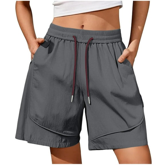 cocolona Womens Summer Casual Athletic Shorts Elastic Waist Drawstring Wide Leg Gym Running Skorts with Pocket
