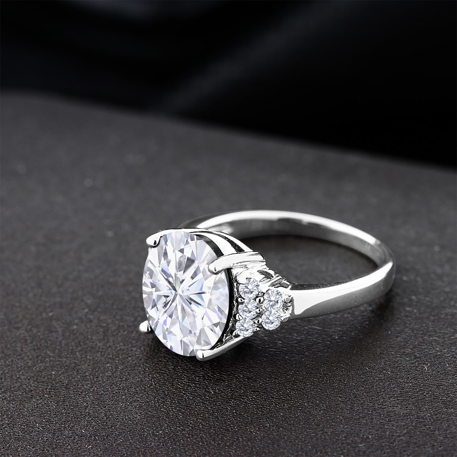 Gem Stone King 5.53 Cttw White Moissanite Engagement Ring for Women | 925 Sterling Silver | Oval 12X10MM (Size 9)