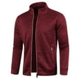 thumbnail image 2 of Lovskoo 2024 Mens Sweaters Casual Fall and Winter Long Sleeve Zipper Sweater Thin Plush Knit Coat Claret, 2 of 5