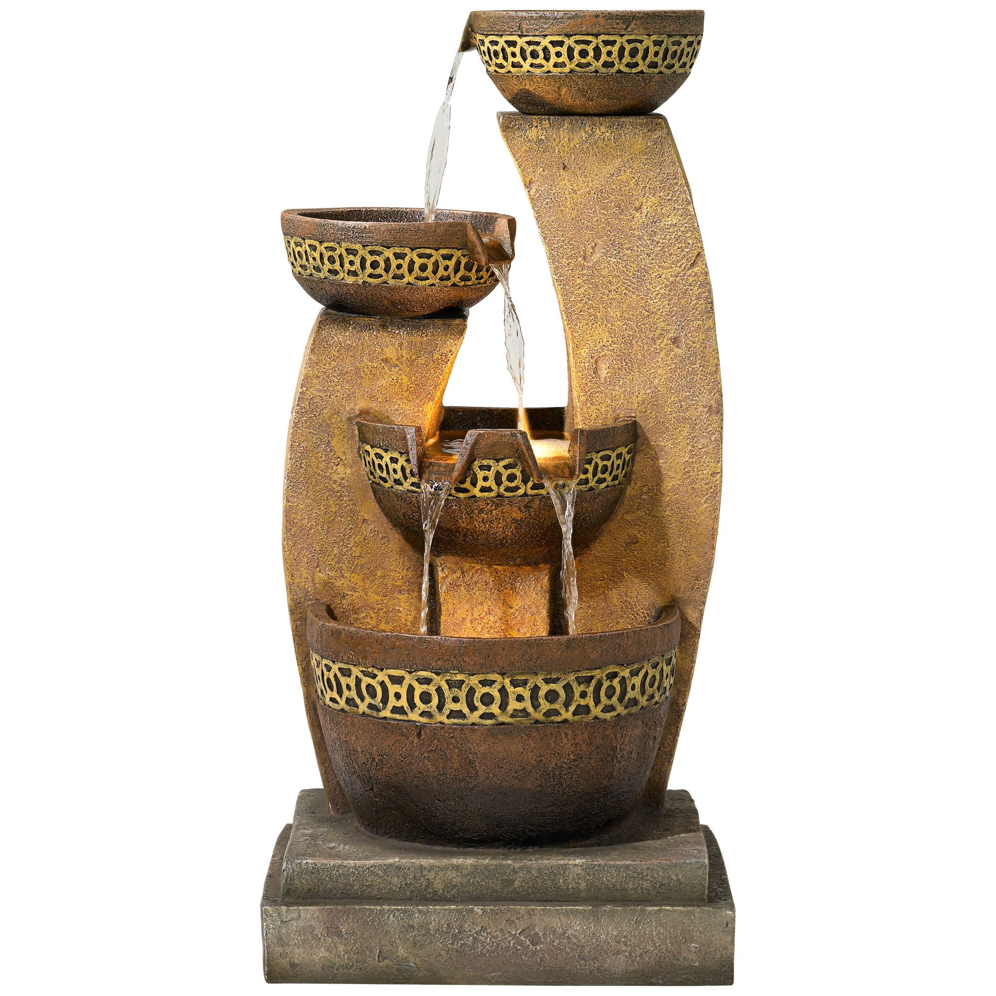 Four Bowl 41 1/2" High Large Zen Indoor Outdoor Decor Faux Stone Floor Fountain with Light LED Cascading