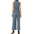 thumbnail image 3 of INSPIRE CHIC Women's Ankle Tie Waist Workwear Button Front Sleeveless Jumpsuit S Light Blue, 3 of 6