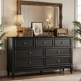 thumbnail image 3 of May in Color 7 Drawer Dresser, Black Wide Chest of Drawers with Solid Wood Legs, Modern Vintage Storage Dresser Cabinet for Bedroom Living Room Hallway, 3 of 10