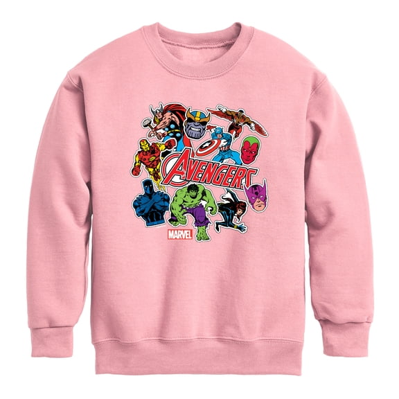 Avengers - Stickers - Youth Boys Crew Fleece Sweatshirt