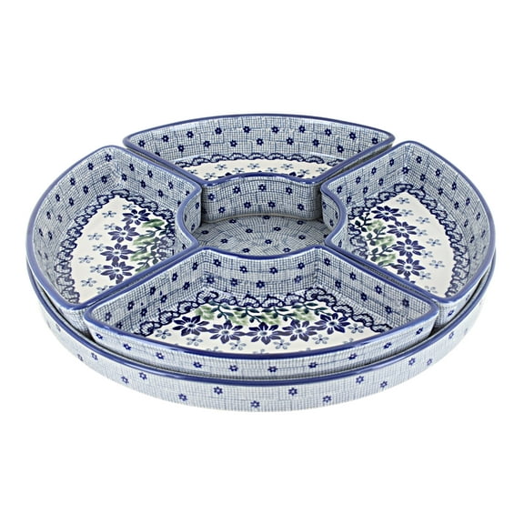 Blue Rose Polish Pottery Hallsey Tray with 4 Plates