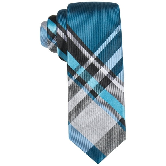 Alfani Mens Park Plaid Self-tied Necktie, Blue, One Size
