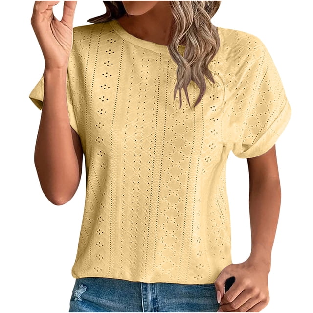 Hauts à Manches Courtes pour Femmes Mode Printemps/été Décontractée Ample Col Rond Manches Courtes Haut pour Femmes Aguichant Hauts d'Été pour Femmes Hauts à Manches Courtes T-Shirts pour Femmes Mode