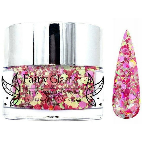 Dark Pink Chunky Glitter Dip and Acrylic Nail Powder - Strawberry Cheesecake - Fairy Glamor