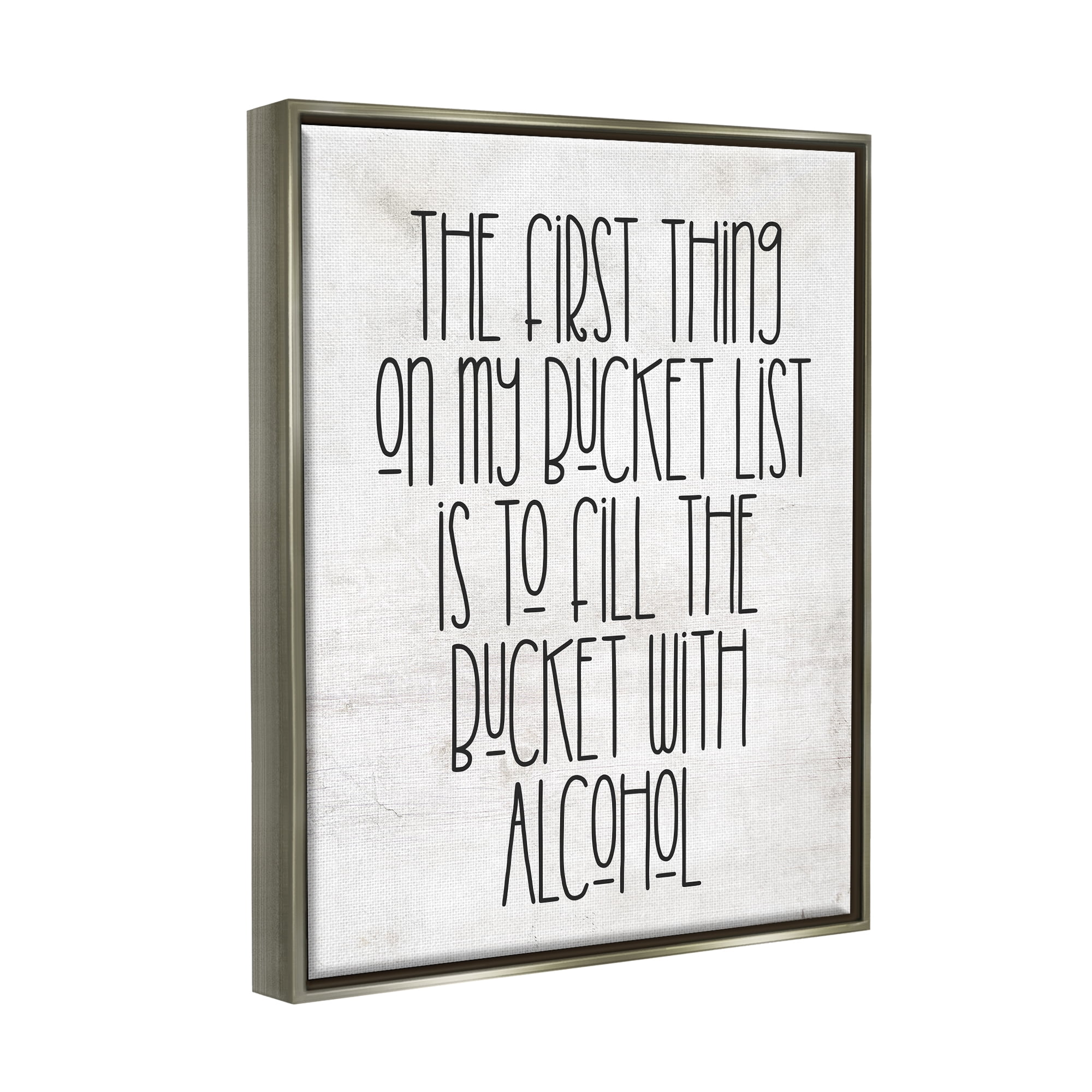 Stupell Industries Funny Alcohol Bucket List Inspirational Painting Gray Floater Framed Canvas Art Print Wall Art, 17 x 21