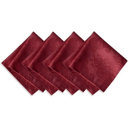 

Barcelona Luxury Damask Fabric Napkin Set 100% Polyester No Iron Soil Resistant Party Banquet and Holiday Napkins Set of 4 Fabric Napkins Burgundy