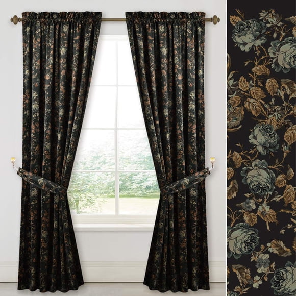 StangH Black Velvet Curtains 84 inches Long - Printed Floral Design Home Decoration Luxury Thermal Insulated Blackout Window Trea