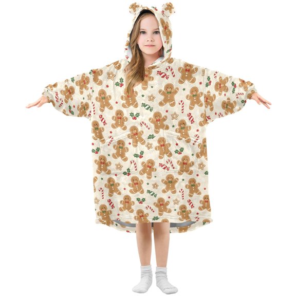 Wearable Blanket Hoodie Oversized Blanket Hoodie for Boys Girls Teens 3-14YR Gingerbread Man