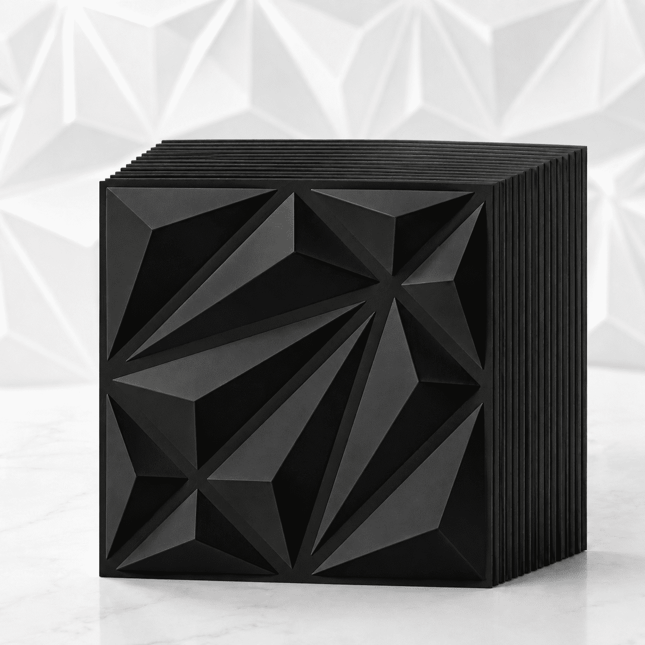 Yeslife 33-Pack Black PVC 3D Wall Panel Set, 11.8"x11.8" Diamond Pattern Accent Wall Covering for Interior Home Décor - Living Room, Bedroom, Office, TV Background