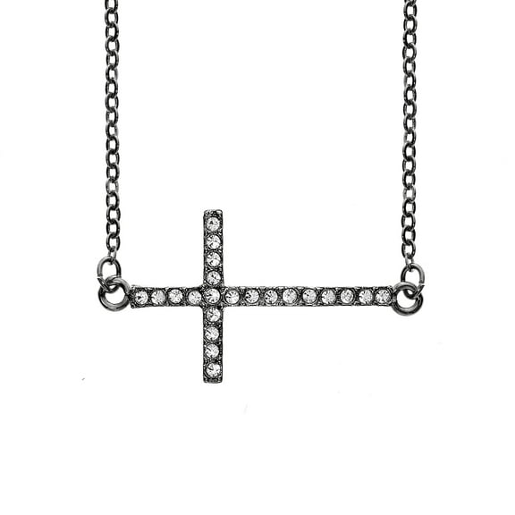 X & O Black Rhodium Plated Crystal Horizontal Cross Necklace