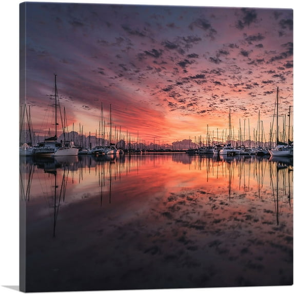 ARTCANVAS Yachts Sunset Home Decor Square Canvas Art Print - Size: 36" x 36" (0.75" Deep)