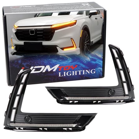 JDM Style Piano Black Gloss Finish White/Amber Switchback LED Daytime Running Light Kit For Honda 2023-up CR-V