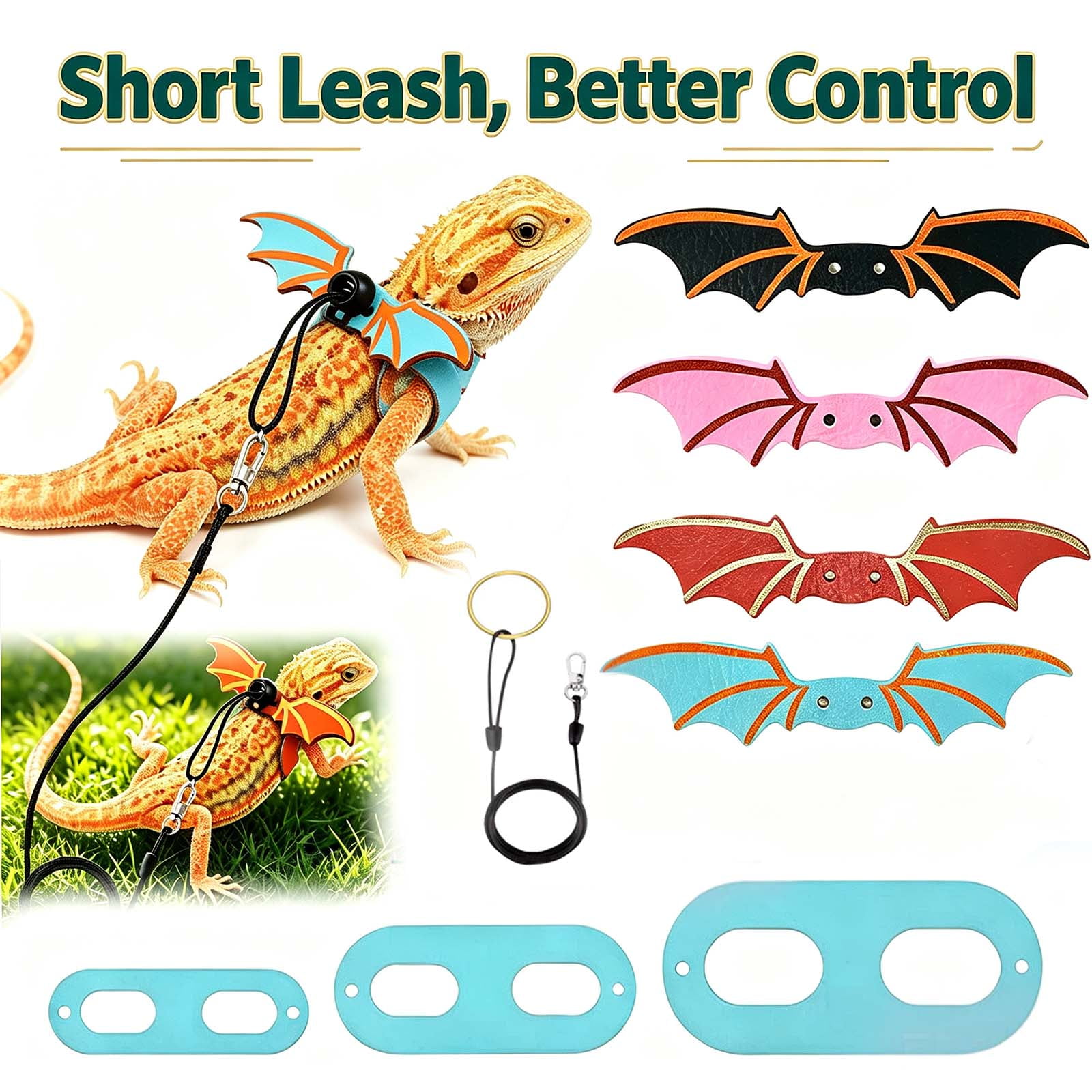Bearded Dragon Harness and Leash Set, Adjustable Lizard Harness Leash, Small Animal Traction Rope, Training Walking Vest Accessories for Reptile Squirrel Rat _ Black