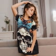 thumbnail image 3 of Pofeuu Bow Flower Skull Print Women's Loose Fit Short Sleeve Nightgown, Comfortable Sleep Dress for Women, Casual Lounge Sleepwear, Soft Cotton Sleep Dress, 3 of 6