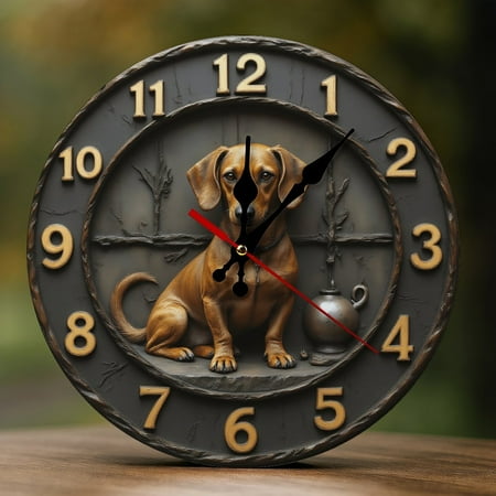 Wall Clock Decorative - Brown Labrador Dog Print 2D Vintage Wall Clocks Battery Operated Silent Non-Ticking for Bedroom, Living Room, Kitchen, Office, Classroom, 10 Inch