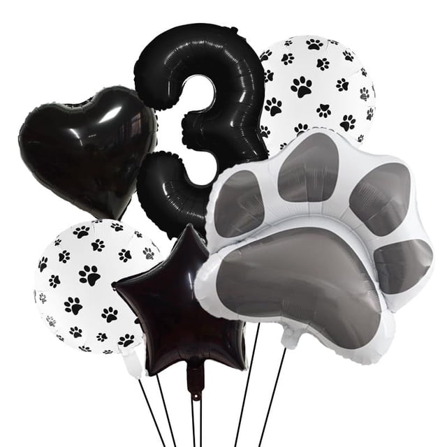 Set de globos con estampado de patas de mascota en blanco y negro