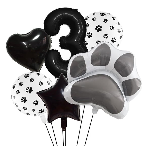 Set de globos con estampado de patas de mascota en blanco y negro
