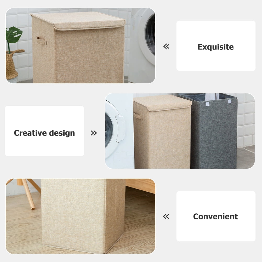 Mobestech Beige Cotton Linen Laundry Hamper with Lid and Handle, Large Multifunctional Storage Basket for Home Organization