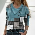 thumbnail image 3 of Honeeladyy Rollbacks Women's Button Up Blouse Geometry Print Color Patchwork Skew Collar Shirt Spring Long Sleeve Blouse Loose Casual Tops, 3 of 8