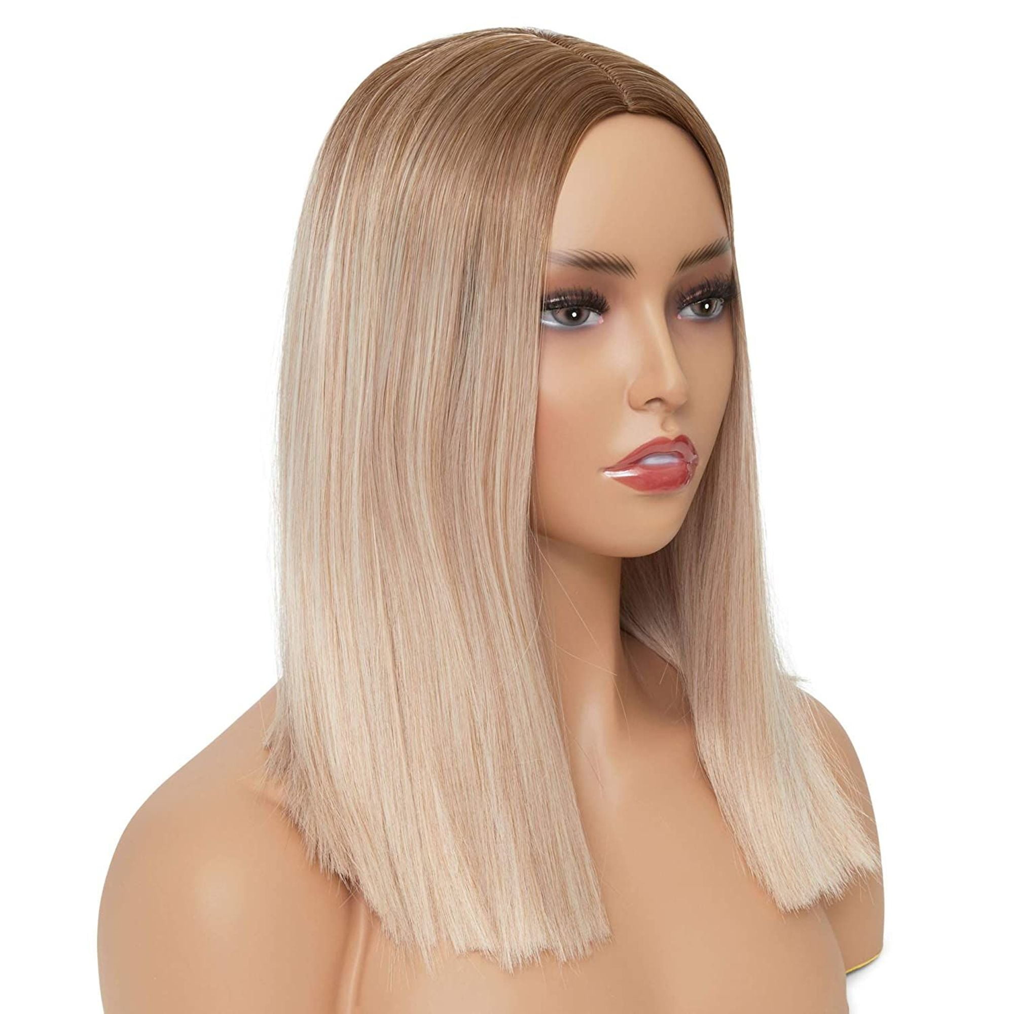 Long Straight Hair Wig With Middle Part For Women Ombre Blonde