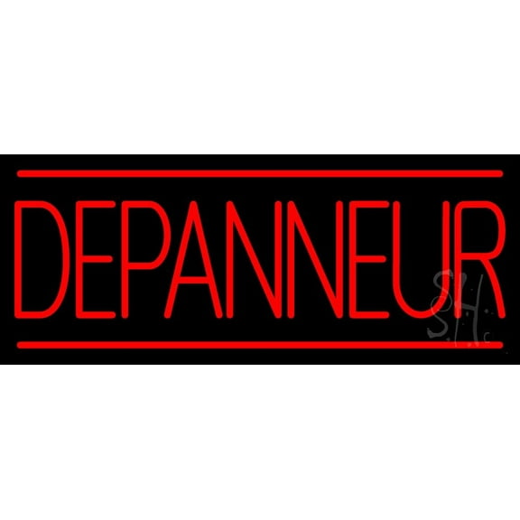 Red Depanneur LED Neon Sign 13 x 32 - inches, Black Square Cut Acrylic Backing, with Dimmer - Bright and Premium built indoor LED Neon Sign for Defence Force.