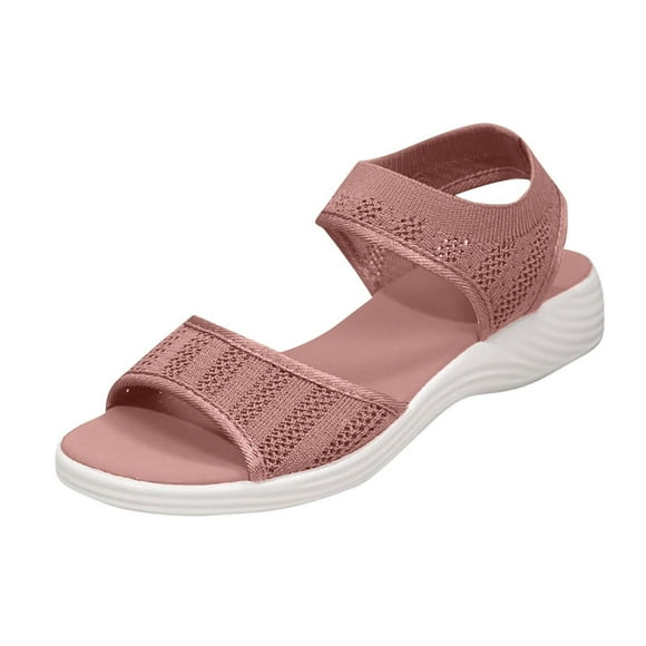 Hopeusnice Sandals for Women Flat Heel Breathable Non-Slip Open Toe Sandals Trendy Women's Sandals Nylon Spandex Materials Summer Shoes Soft Comfortable Walking Shoes Pink 40