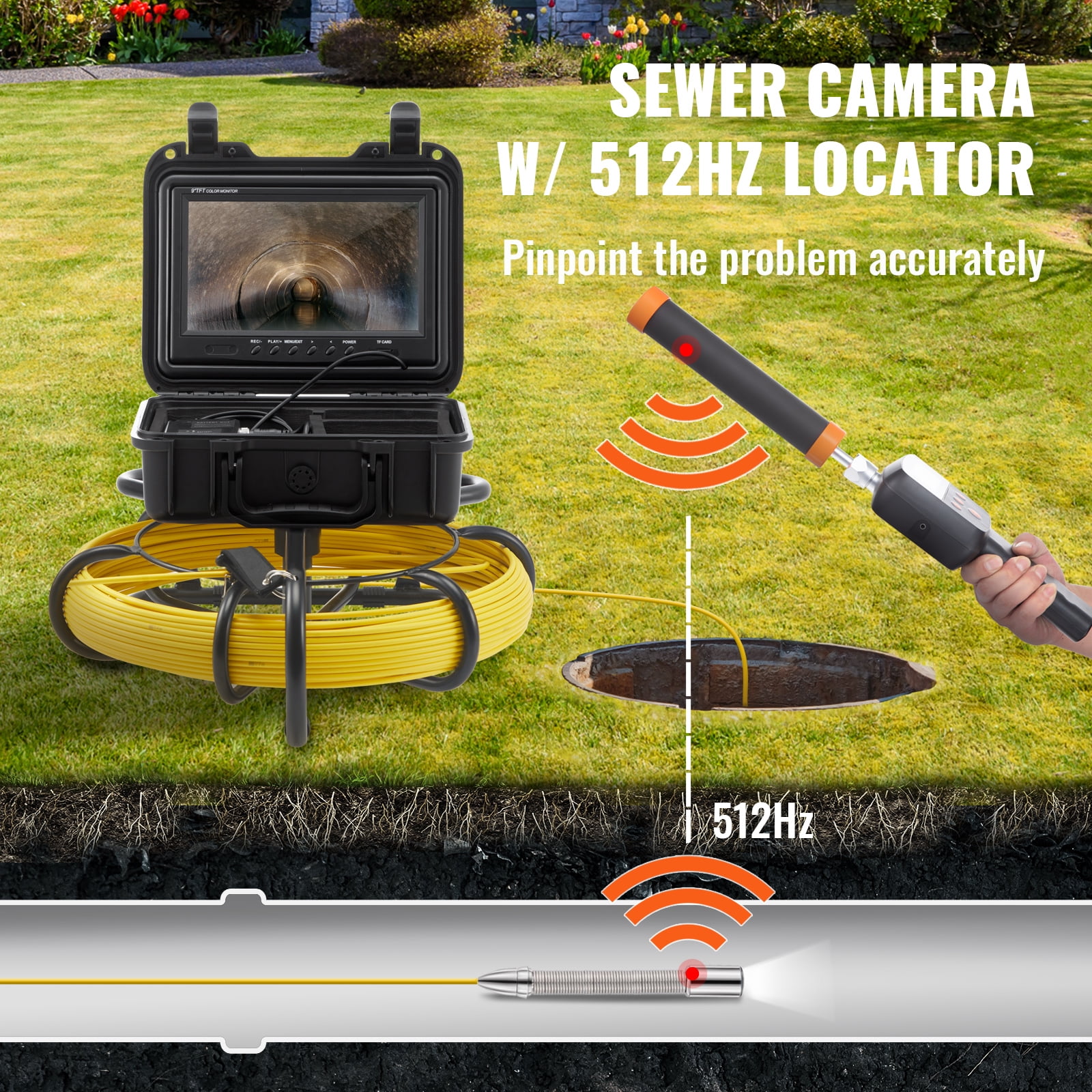 MAOTEWANG Sewer Camera 20m Pipe Inspection Camera Meter Counter HD 9inch  Monitor