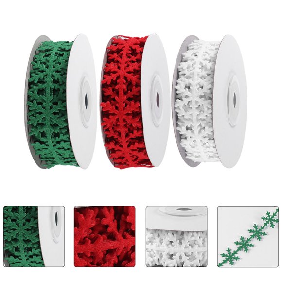 OULII 3 Rolls of Holiday Ribbon with Snowflake Trim Assorted Color for DIY Christmas Theme Wrapping
