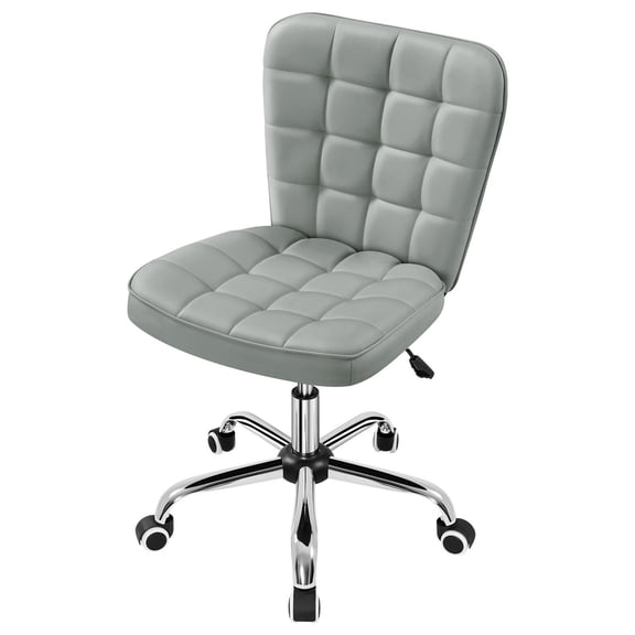 Armless Desk Chair, Modern Tufted Office Chair, Faux Leather Computer Chair for Home Office & Study, Ergonomic Mid-Back Task Chair, 360° Swivel, 300 Lb Capacity, Light Gray