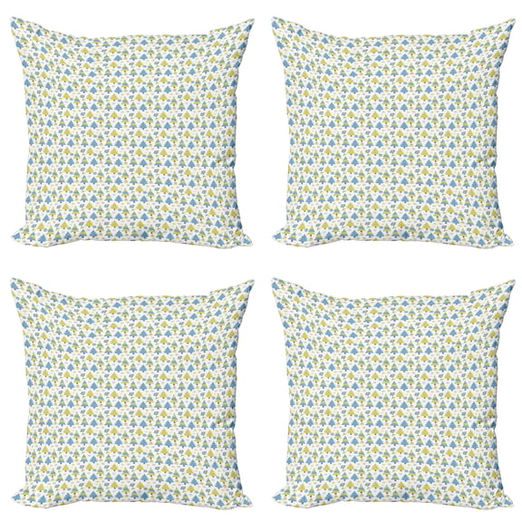 Ambesonne Christmas Throw Pillow Cover 4 Pack, Trees and Presents, 16", Sky Blue Yellow Green
