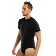 thumbnail image 3 of Yeahdor Mens One Piece Short Sleeve Bodysuit Pajamas Press Button Crotch Romper T-Shirt Nightwear Black-A 4XL, 3 of 7