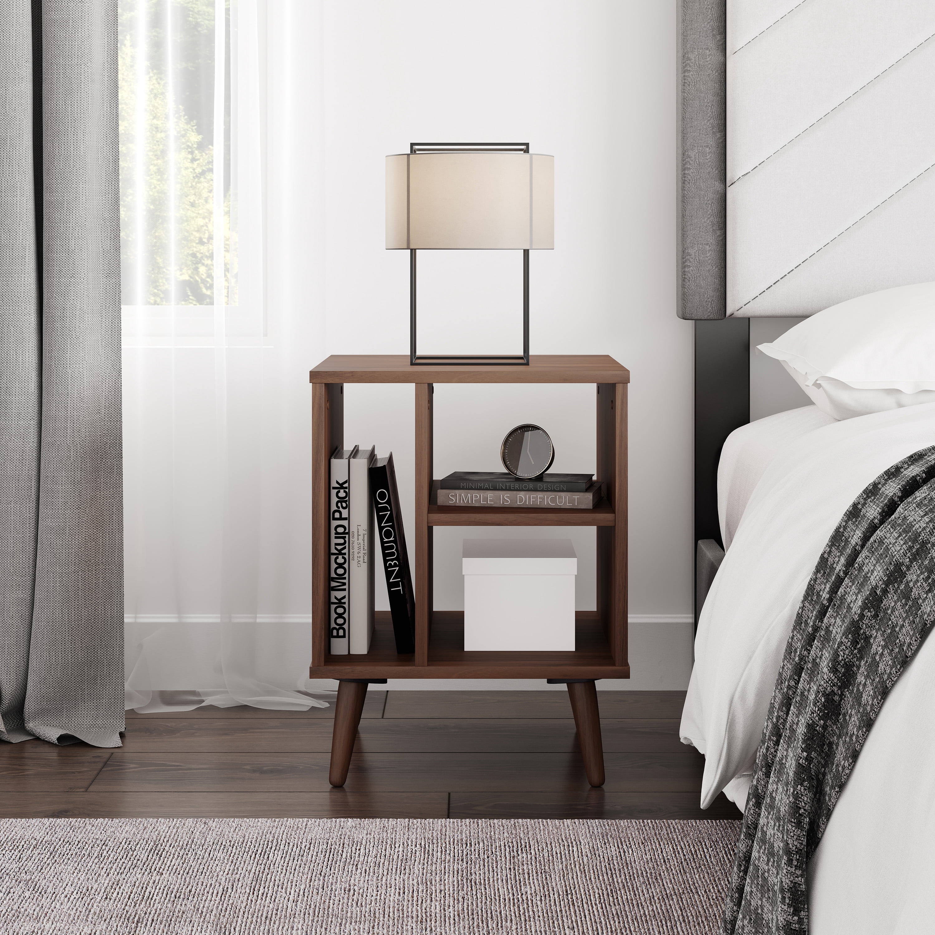 Boyd Sleep Warwick Mid-Century Modern Nightstand, Walnut