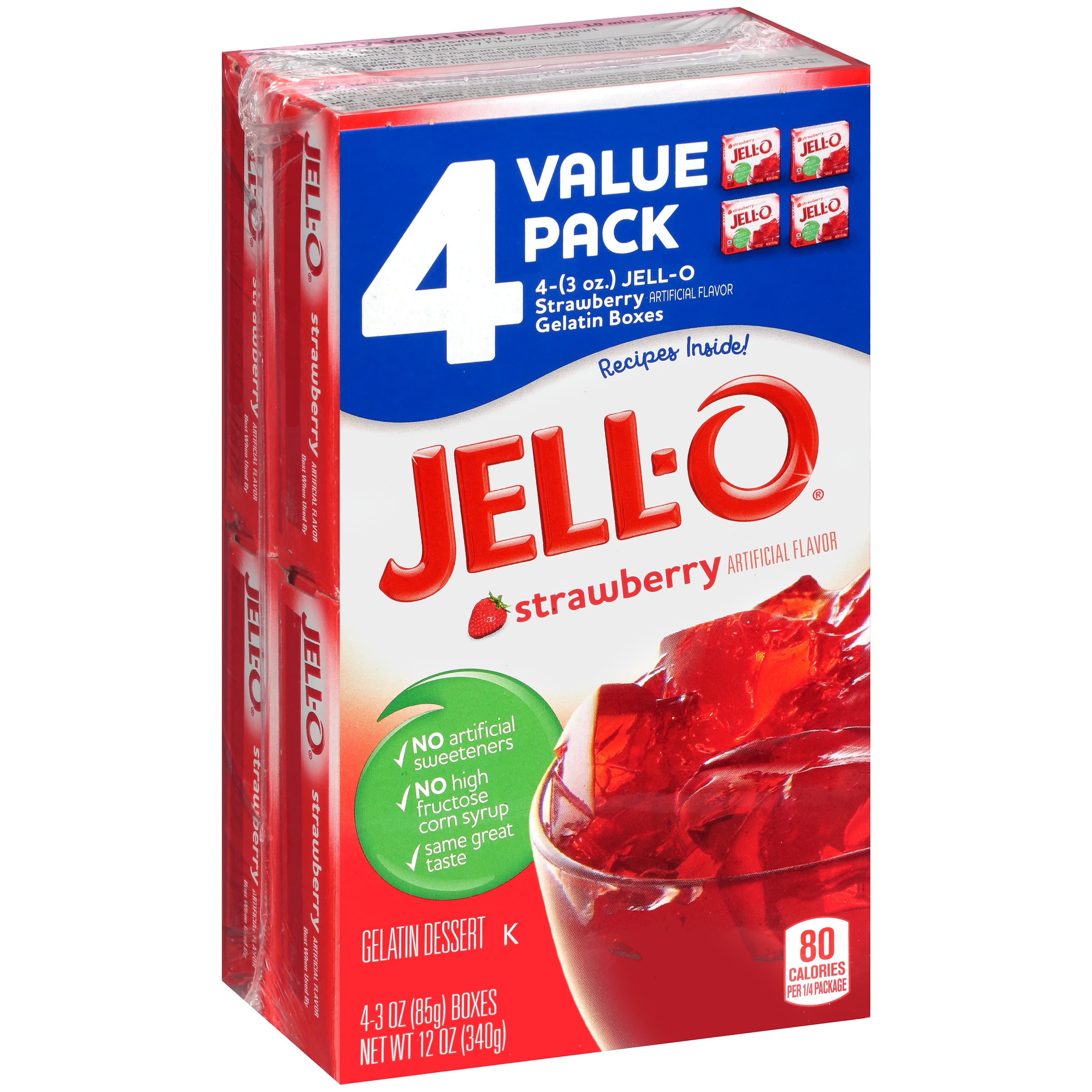 JellO Strawberry Instant Gelatin Mix, 4 ct 12.0 oz Box