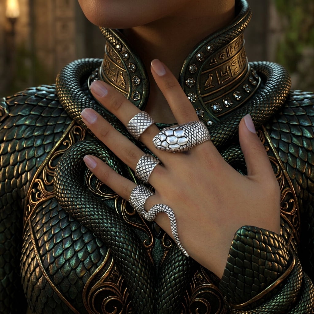 Snake Finger Ring Set Costume Accessory for Adults, Silver, Halloween by Way To Celebrate