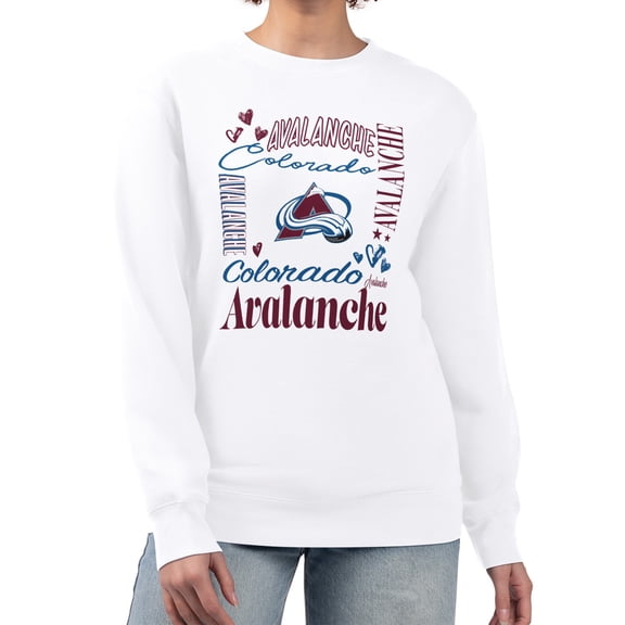 Women's G-III 4Her by Carl Banks White Colorado Avalanche Collage Graphic Fleece Long Sleeve Pullover Sweatshirt