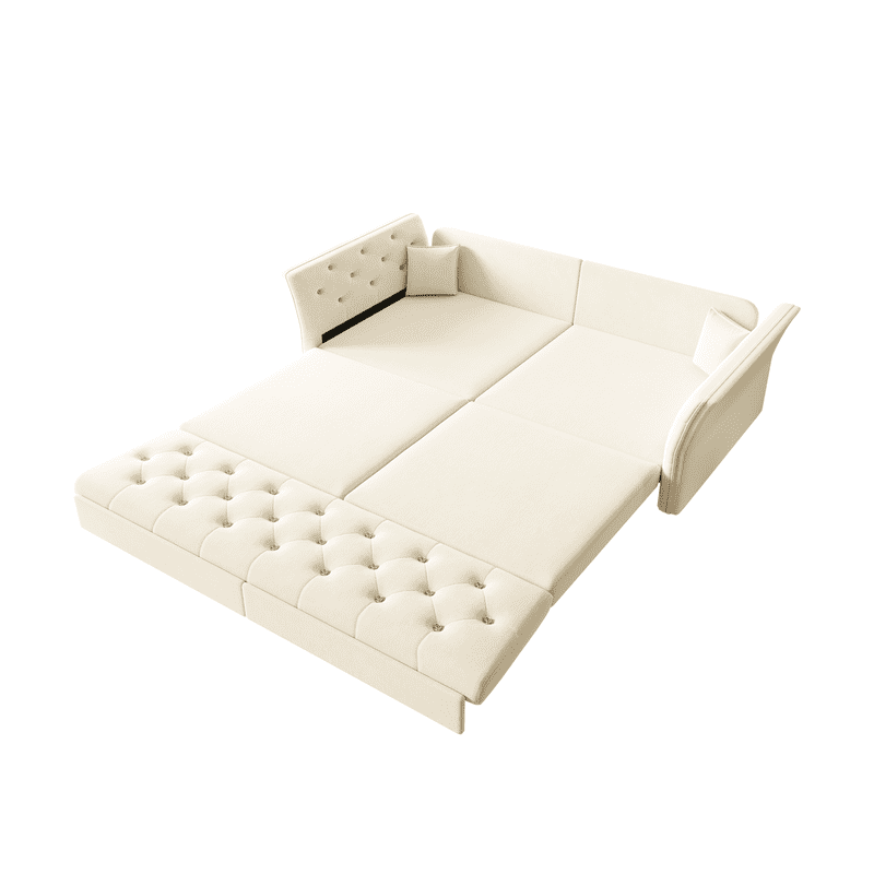 Queen Size Pull Out Sofa Bed, 74.4" 3-in-1 Convertible Chesterfield Sleeper Couch, Oversized Velvet Flower Button Tufted Loveseat Sofa for Living Room Apartment