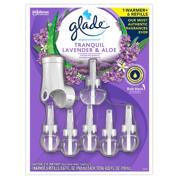 Glade PlugIns Scented Oil Refills + Warmer Tranquil Lavender & Aloe