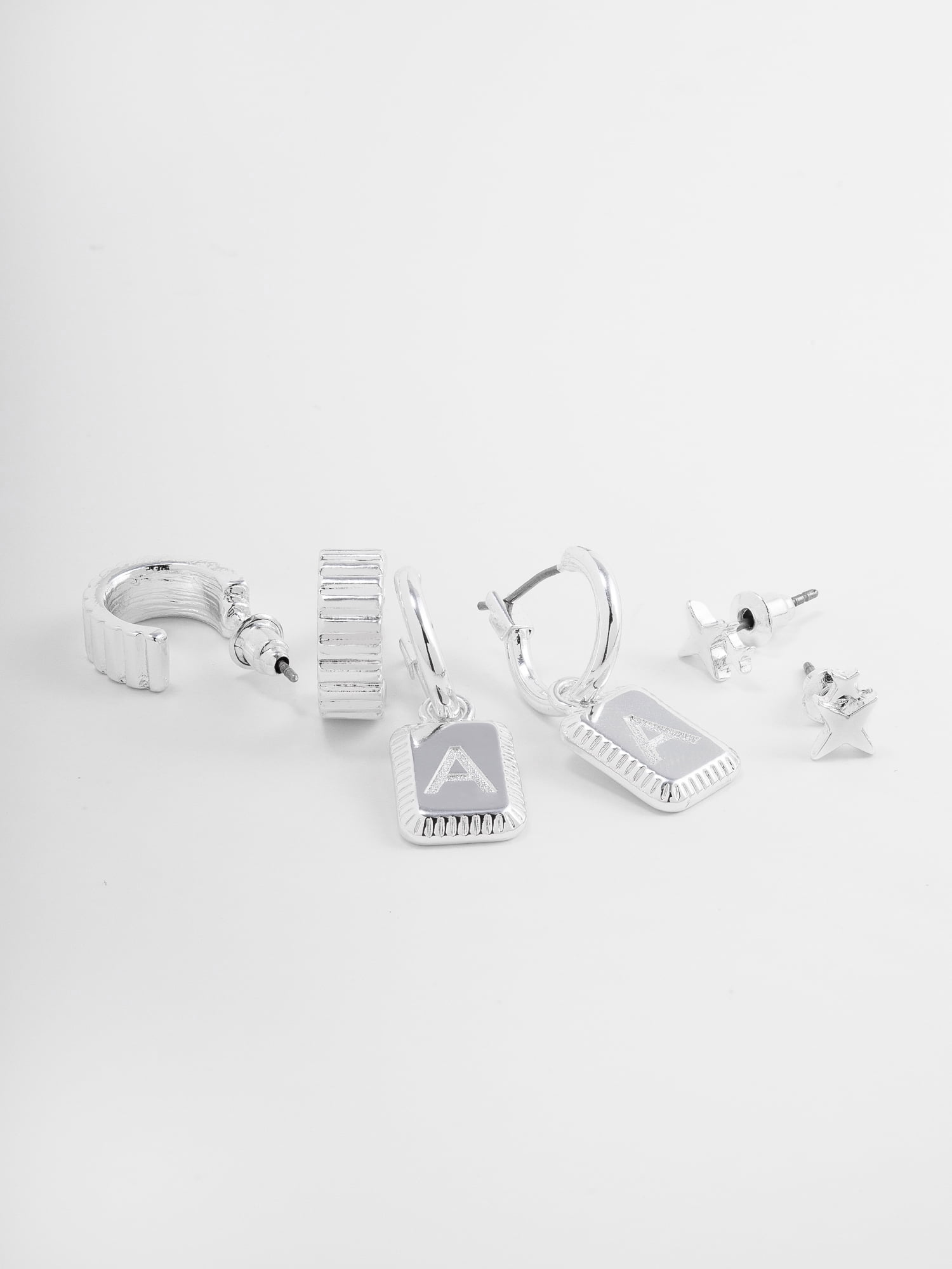 Time and Tru Women's Silvertone Multi Earring Set, 3 Pairs, Initial A