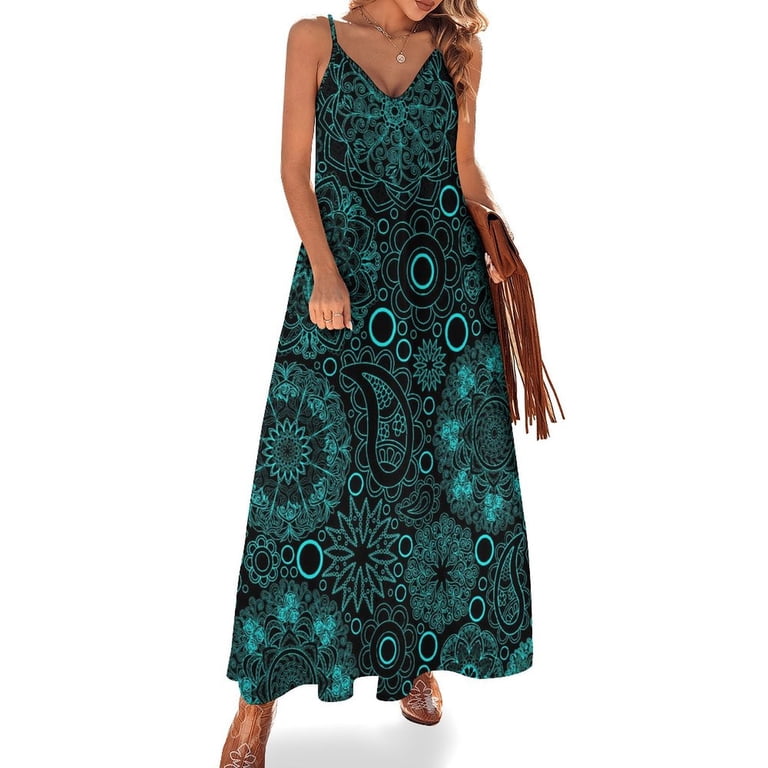 Boho Paisley Dress Blue Mandala Trendy Maxi Dress Street Wear Bohemia Long  Dresses Women Strap Pattern Large Size 3XL 4XL - Walmart.com