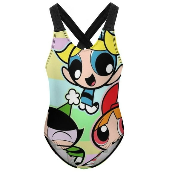 The Powerpuff Girls Swimwear Kids' One-Piece Swimsuit Quick-Dry Cute Printed Girls' Swimwear Bathing Suit for Beach & Pool 6-7Y(110cm)